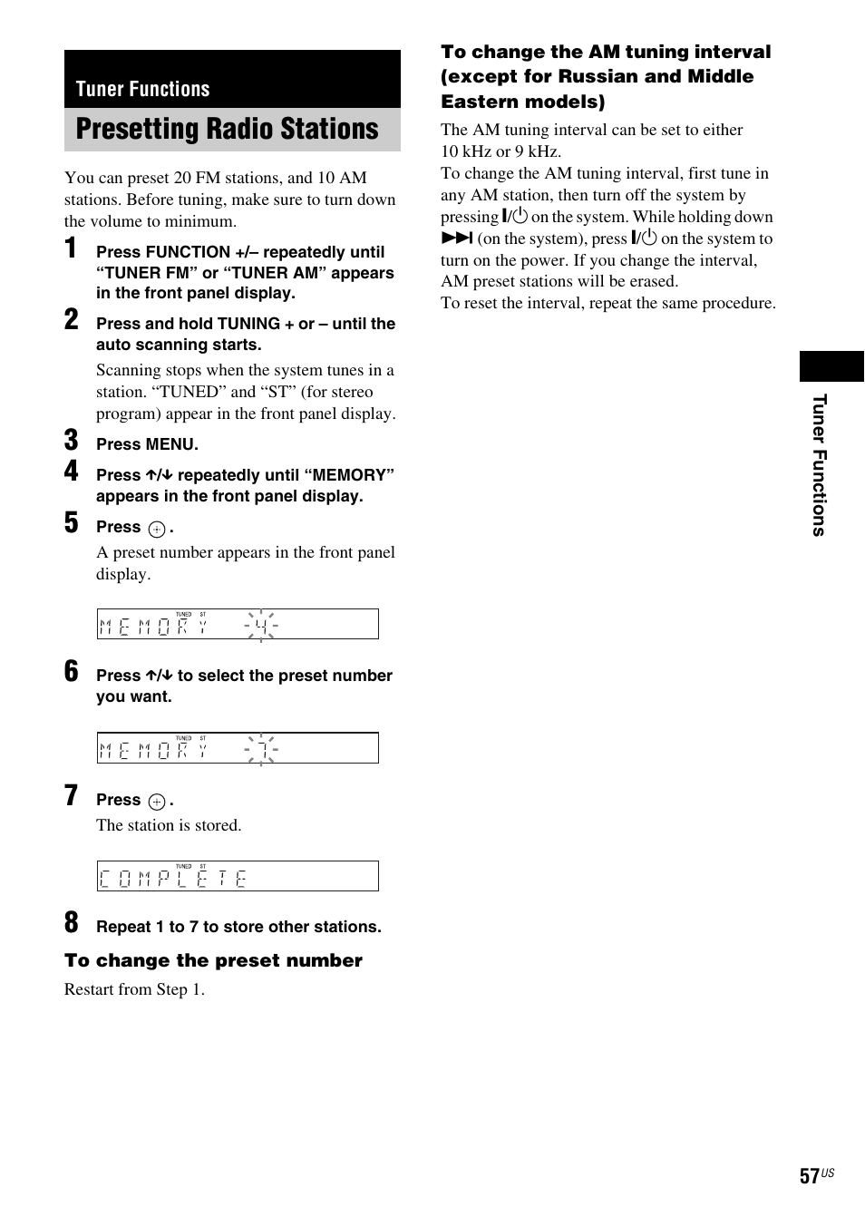Tuner functions, Presetting radio stations | Sony DAV-DX355 User Manual | Page 57 / 104