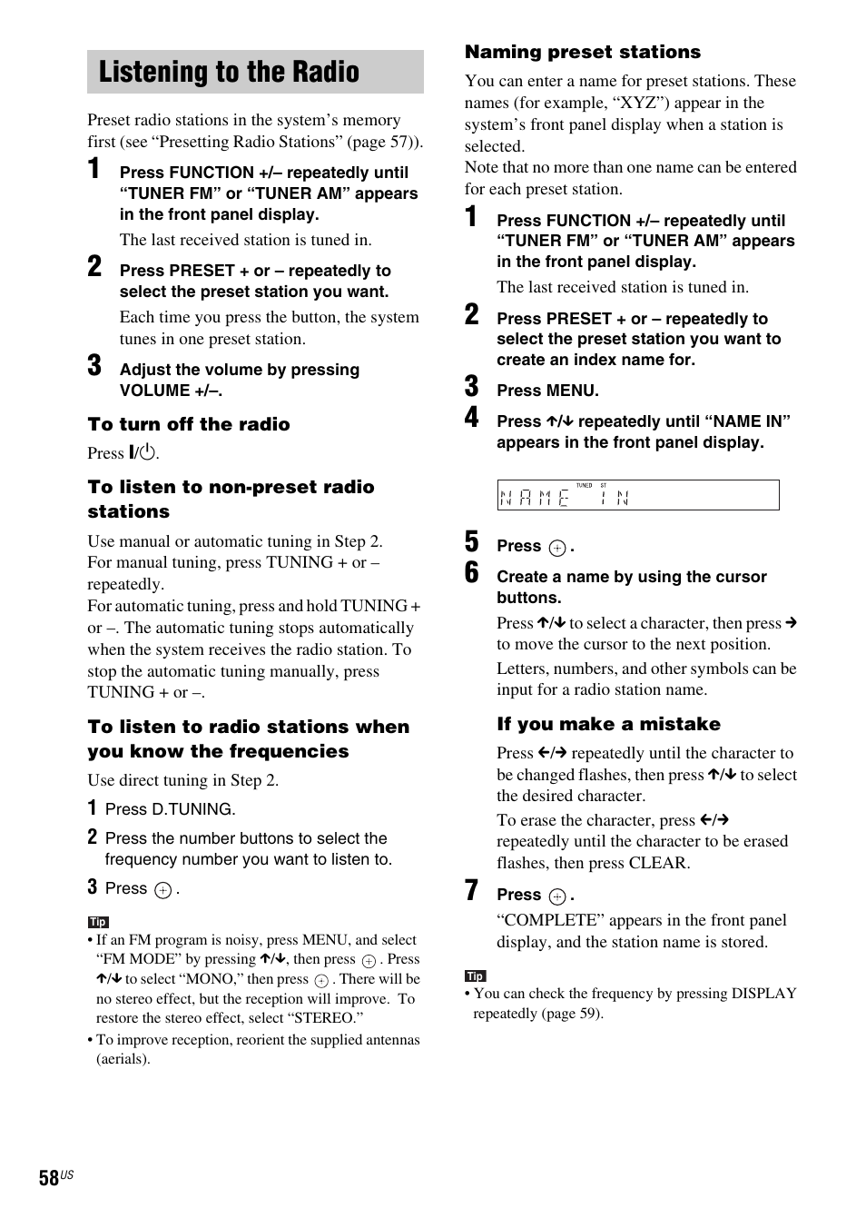 Listening to the radio | Sony DAV-DX355 User Manual | Page 58 / 104
