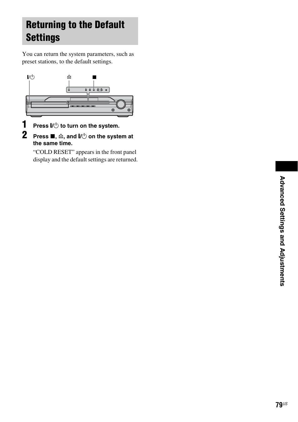 Returning to the default settings | Sony DAV-DX355 User Manual | Page 79 / 104