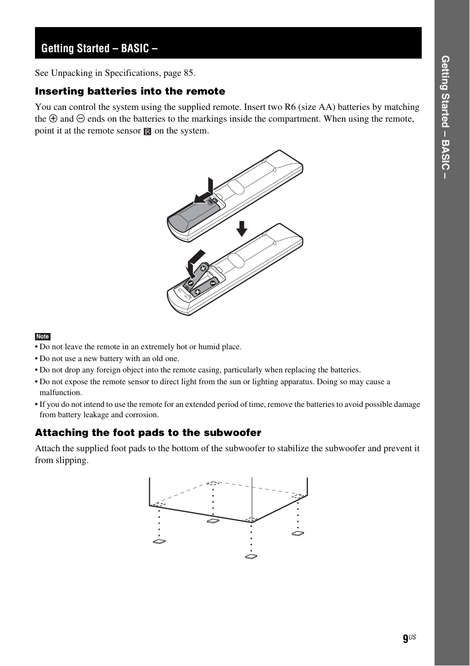 Getting started - basic, Getting started – basic | Sony DAV-DX355 User Manual | Page 9 / 104