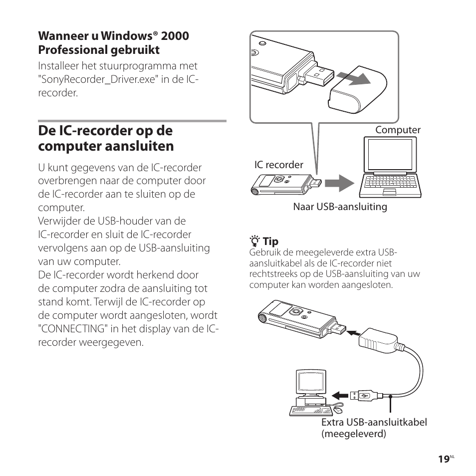 De ic-recorder op de computer aansluiten | Sony ICD-UX81F User Manual | Page 109 / 122