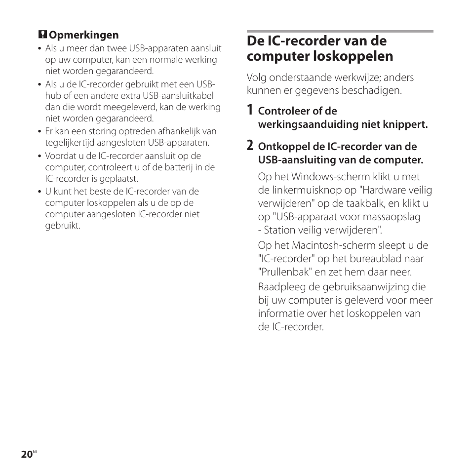 De ic-recorder van de computer loskoppelen | Sony ICD-UX81F User Manual | Page 110 / 122