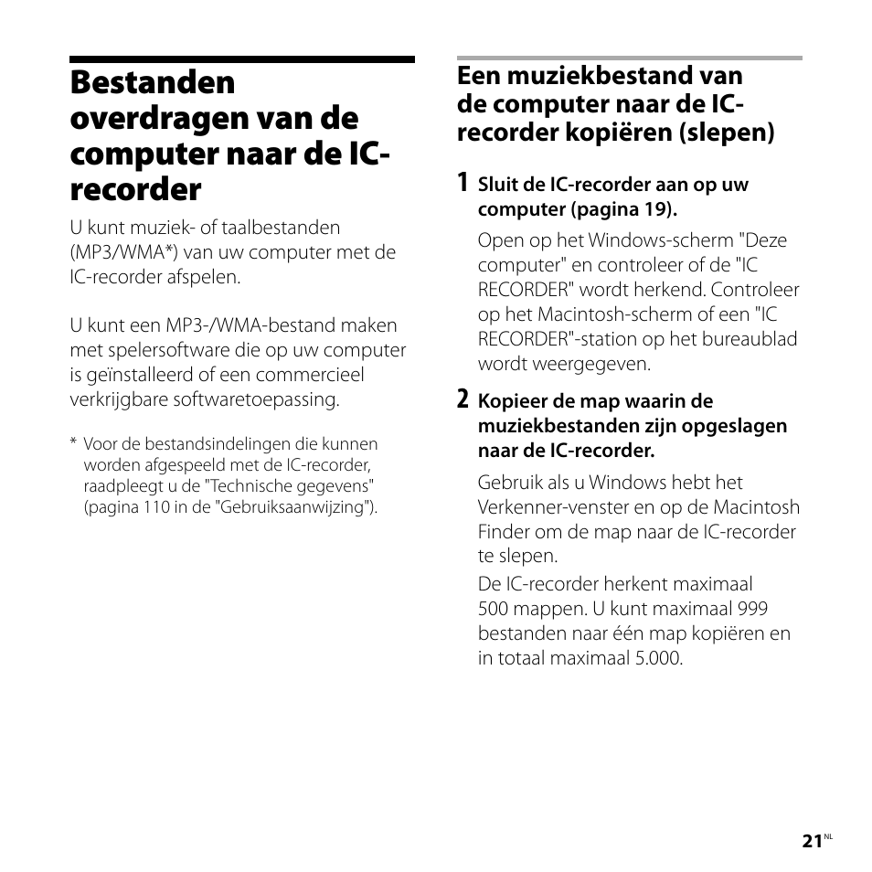 Bestanden overdragen van de, Computer naar de ic-recorder | Sony ICD-UX81F User Manual | Page 111 / 122