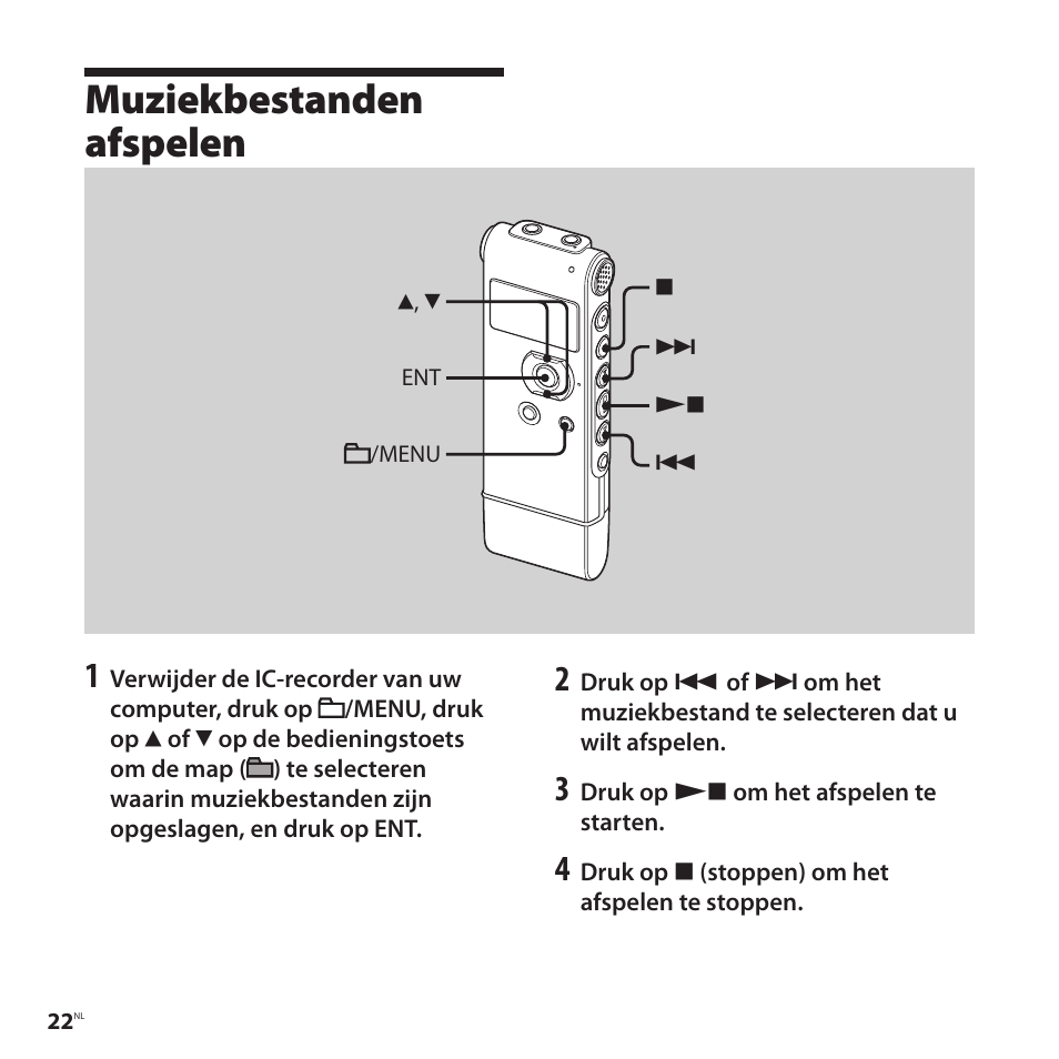 Muziekbestanden afspelen | Sony ICD-UX81F User Manual | Page 112 / 122