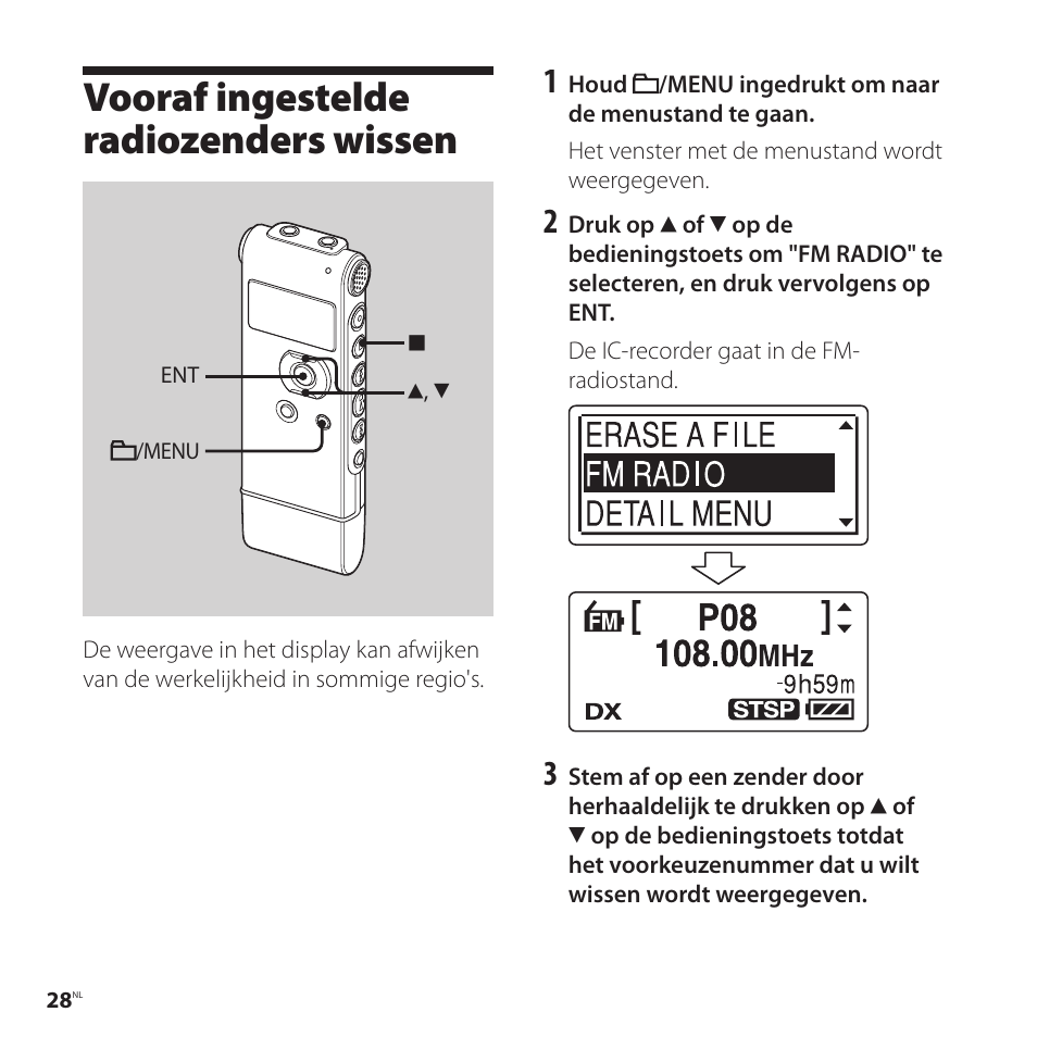 Vooraf ingestelde radiozenders wissen, Vooraf ingestelde radiozenders, Wissen | Sony ICD-UX81F User Manual | Page 118 / 122