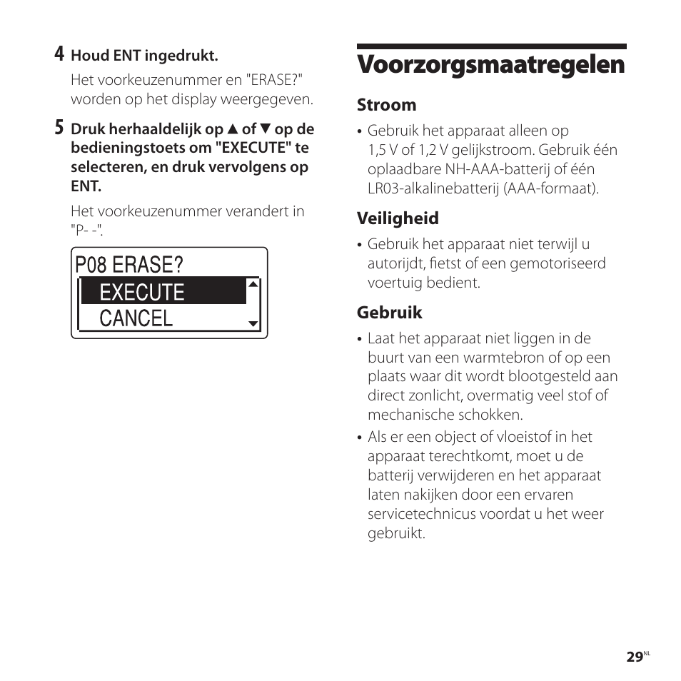 Voorzorgsmaatregelen | Sony ICD-UX81F User Manual | Page 119 / 122