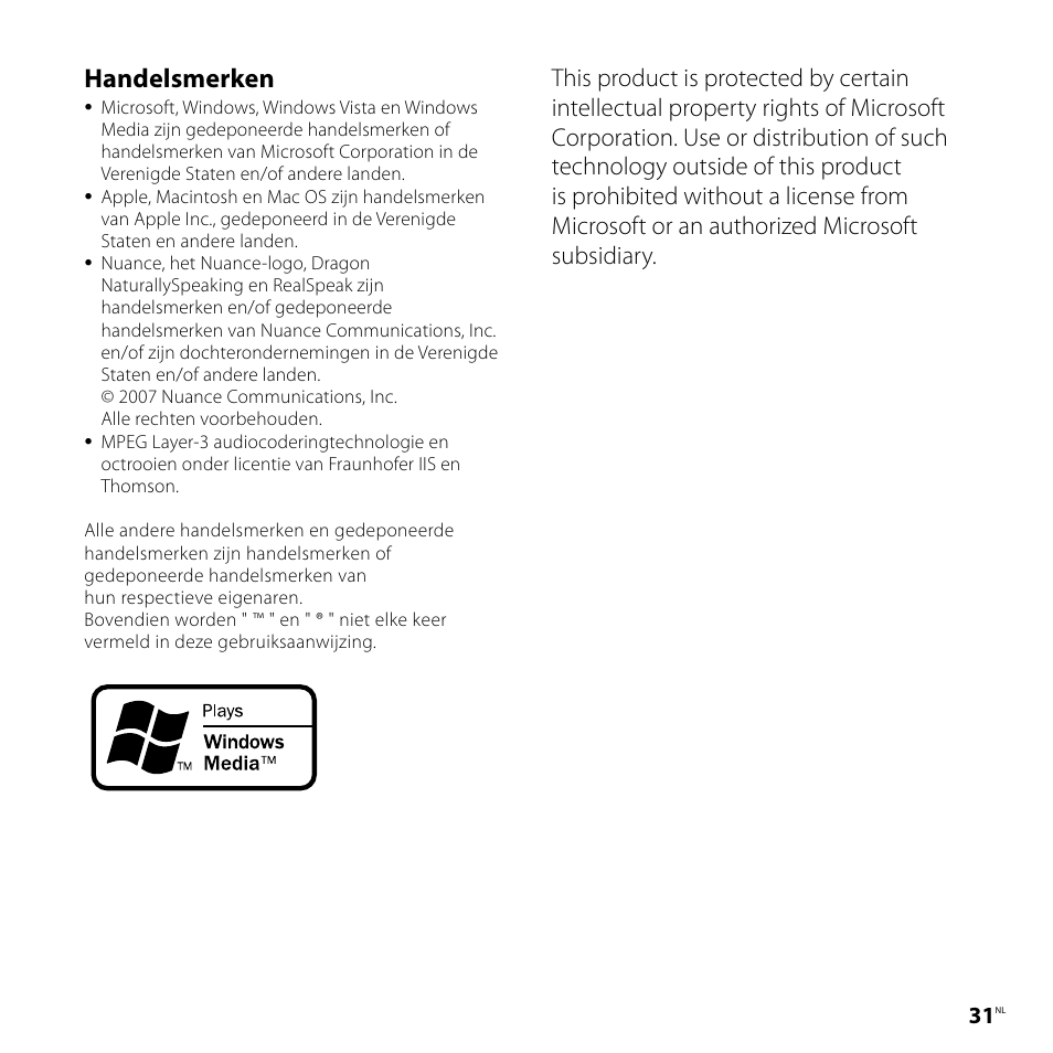 Handelsmerken | Sony ICD-UX81F User Manual | Page 121 / 122