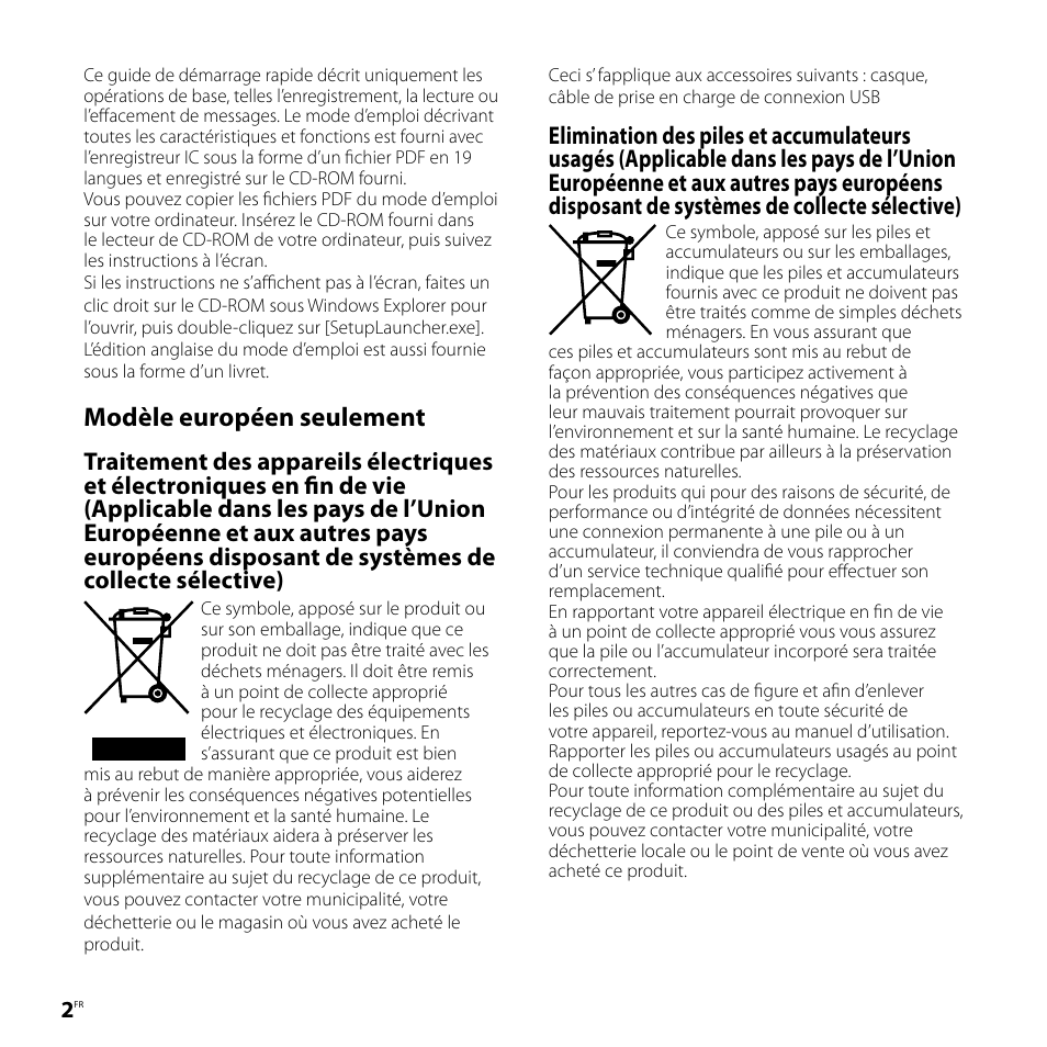 Modèle européen seulement | Sony ICD-UX81F User Manual | Page 32 / 122