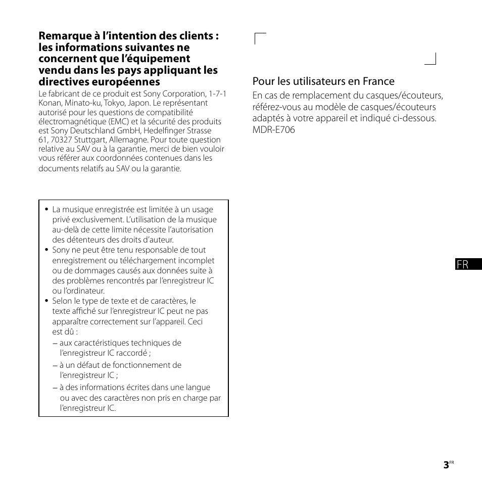 Pour les utilisateurs en france | Sony ICD-UX81F User Manual | Page 33 / 122