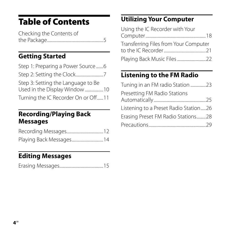 Sony ICD-UX81F User Manual | Page 4 / 122