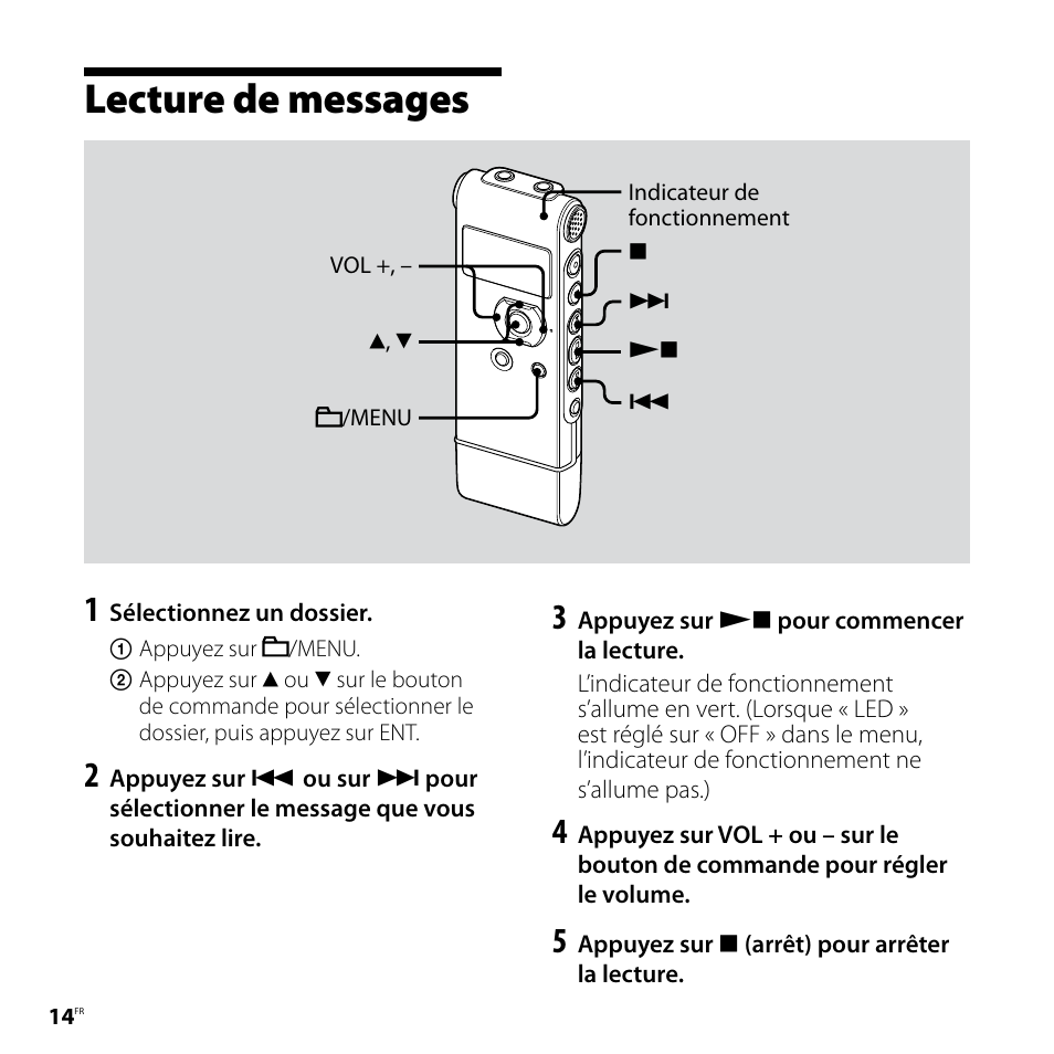 Lecture de messages | Sony ICD-UX81F User Manual | Page 44 / 122