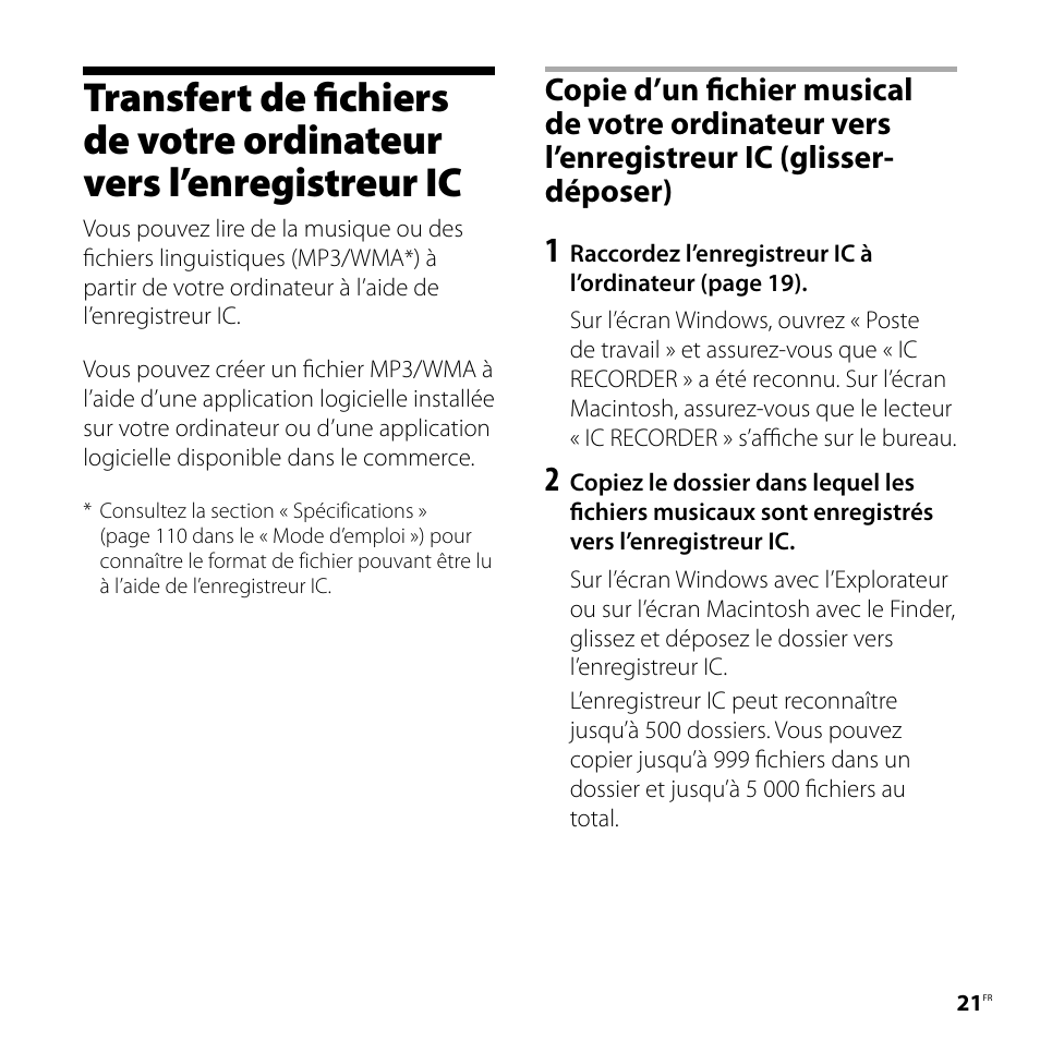 Transfert de fichiers de votre, Ordinateur vers l’enregistreur ic | Sony ICD-UX81F User Manual | Page 51 / 122