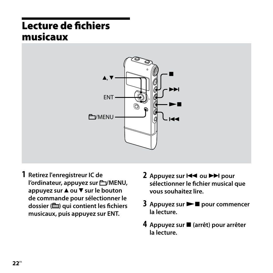 Lecture de fichiers musicaux | Sony ICD-UX81F User Manual | Page 52 / 122