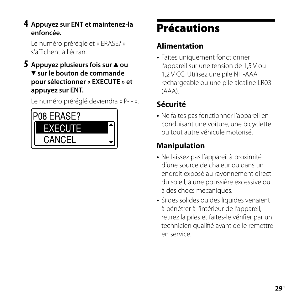 Précautions | Sony ICD-UX81F User Manual | Page 59 / 122