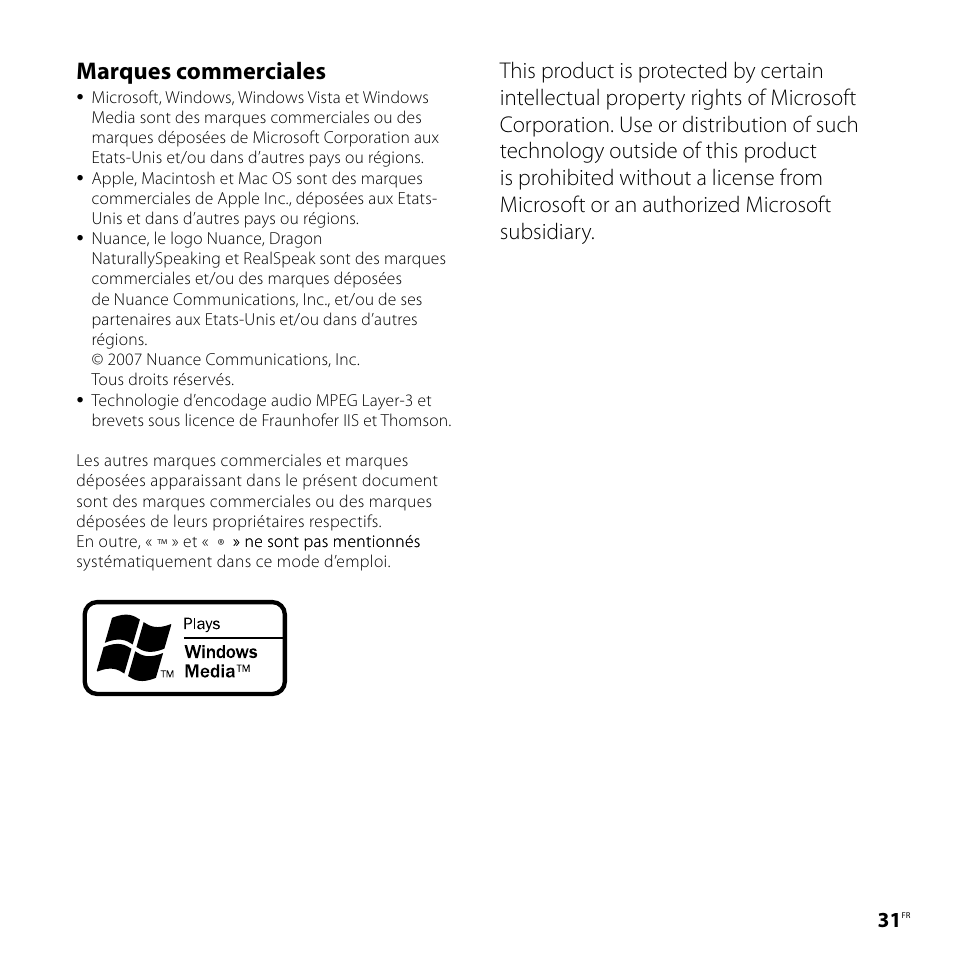 Marques commerciales | Sony ICD-UX81F User Manual | Page 61 / 122