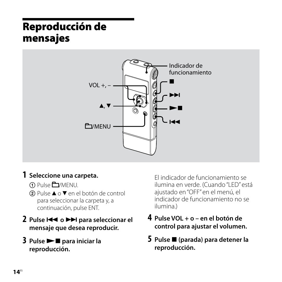 Reproducción de mensajes | Sony ICD-UX81F User Manual | Page 74 / 122