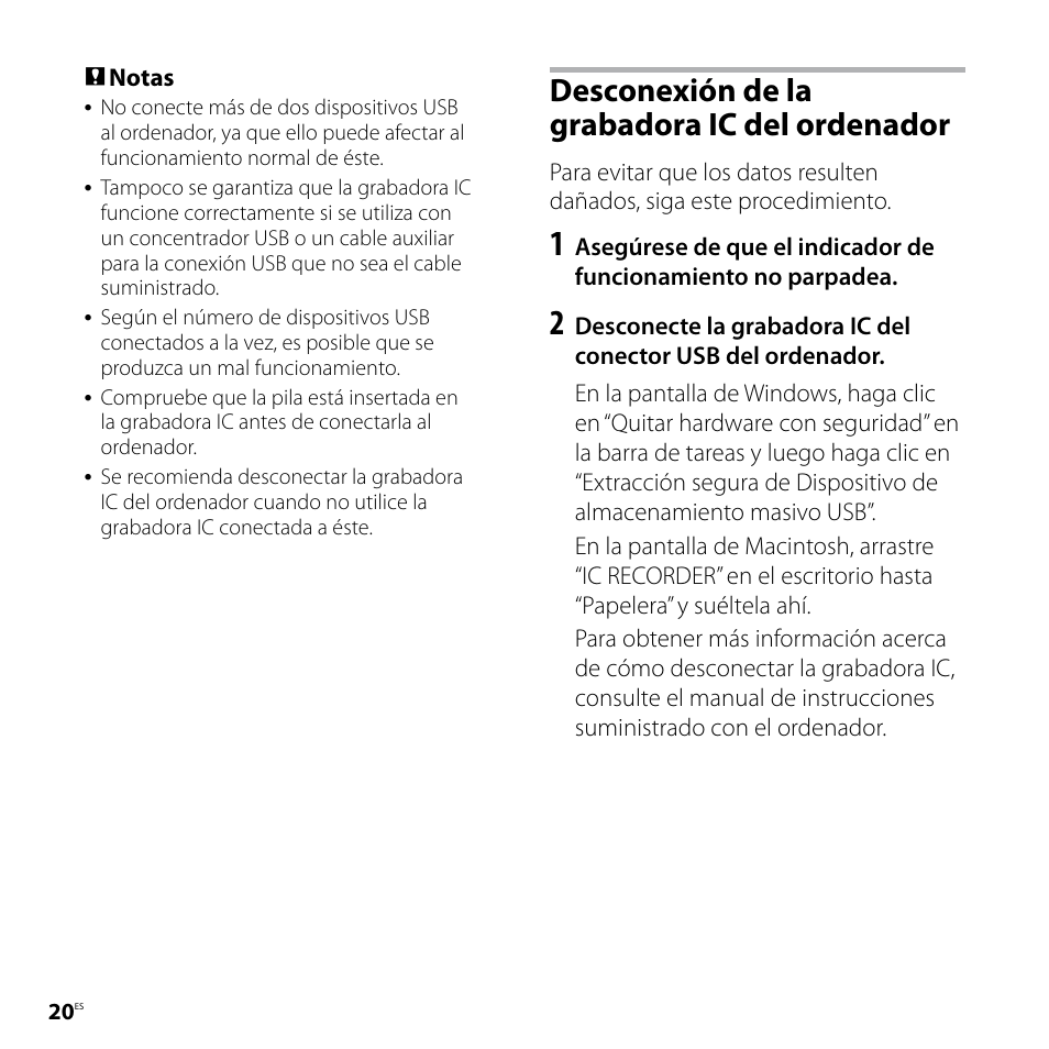 Desconexión de la grabadora ic del ordenador | Sony ICD-UX81F User Manual | Page 80 / 122