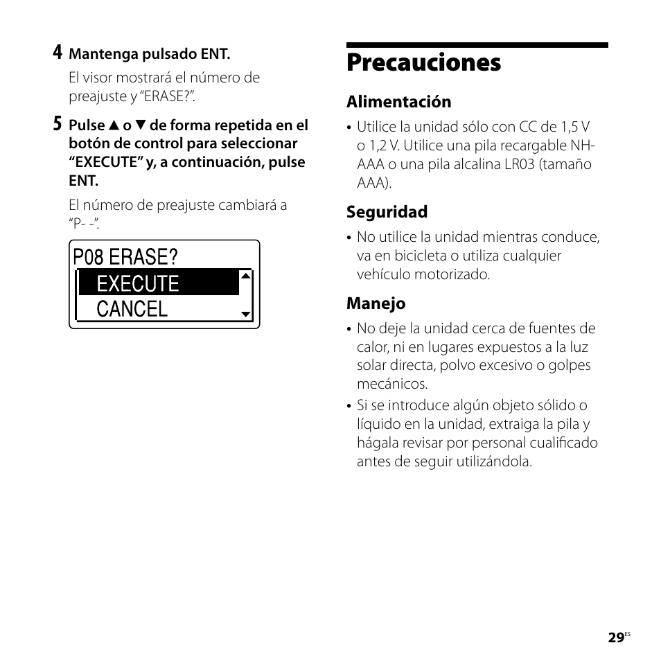 Precauciones | Sony ICD-UX81F User Manual | Page 89 / 122