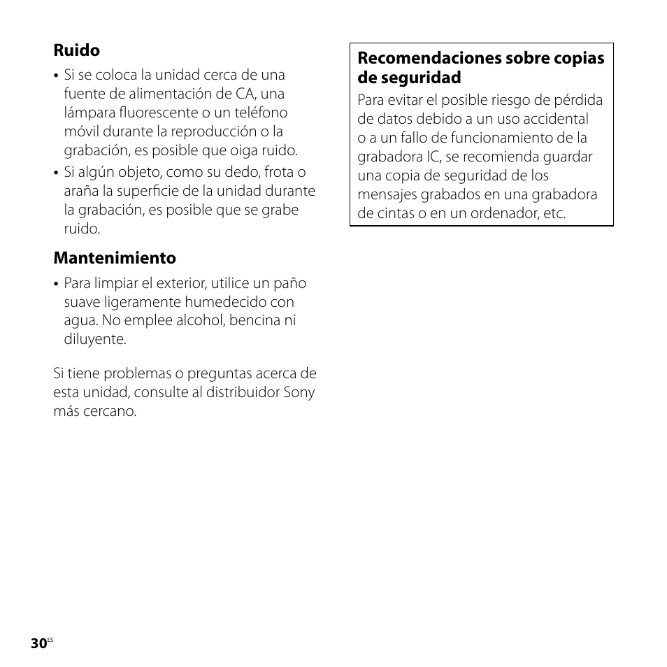 Ruido, Mantenimiento, Recomendaciones sobre copias de seguridad | Sony ICD-UX81F User Manual | Page 90 / 122