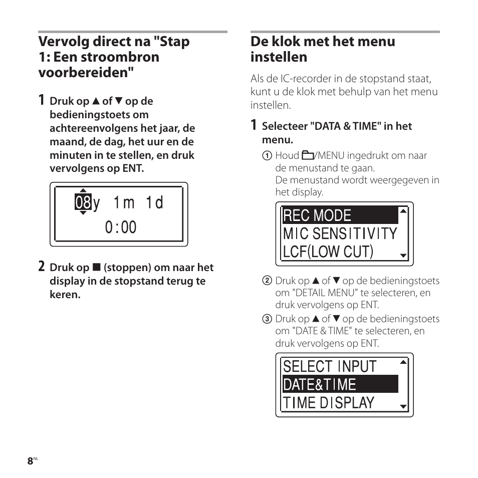 De klok met het menu instellen | Sony ICD-UX81F User Manual | Page 98 / 122