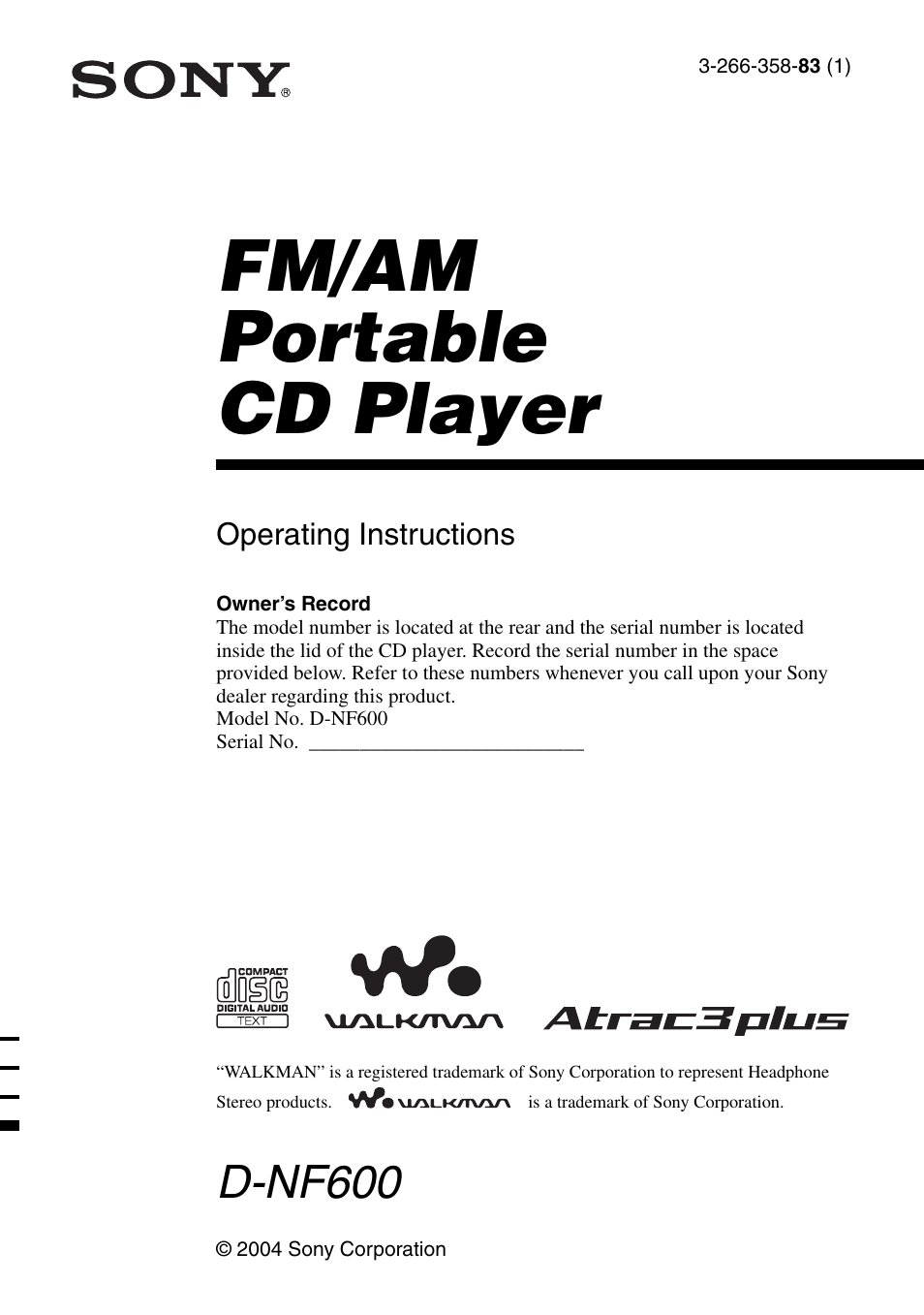 Sony D-NF600 User Manual | 44 pages