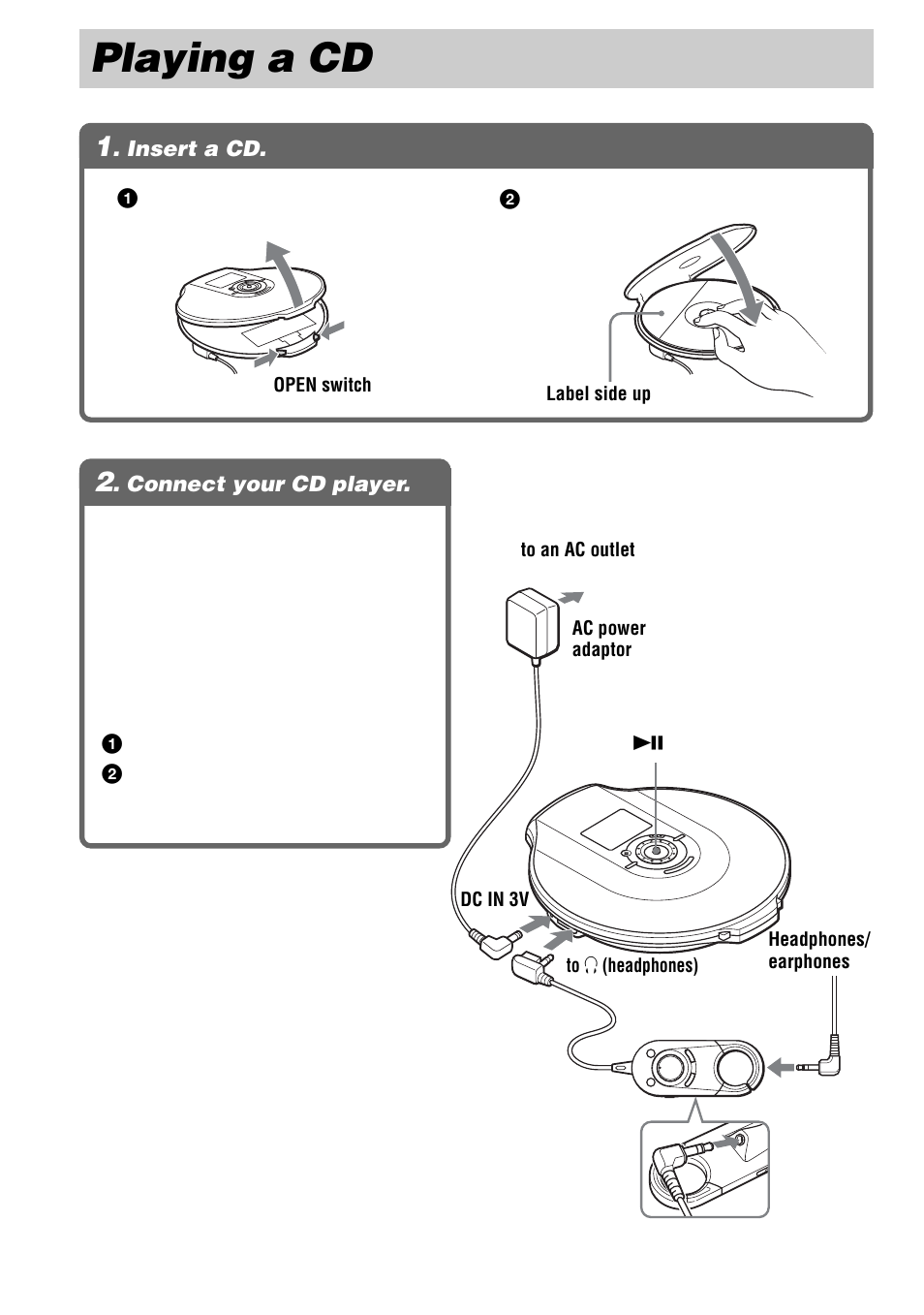 Playing a cd, Insert a cd, Connect your cd player | Sony D-NF600 User Manual | Page 14 / 44
