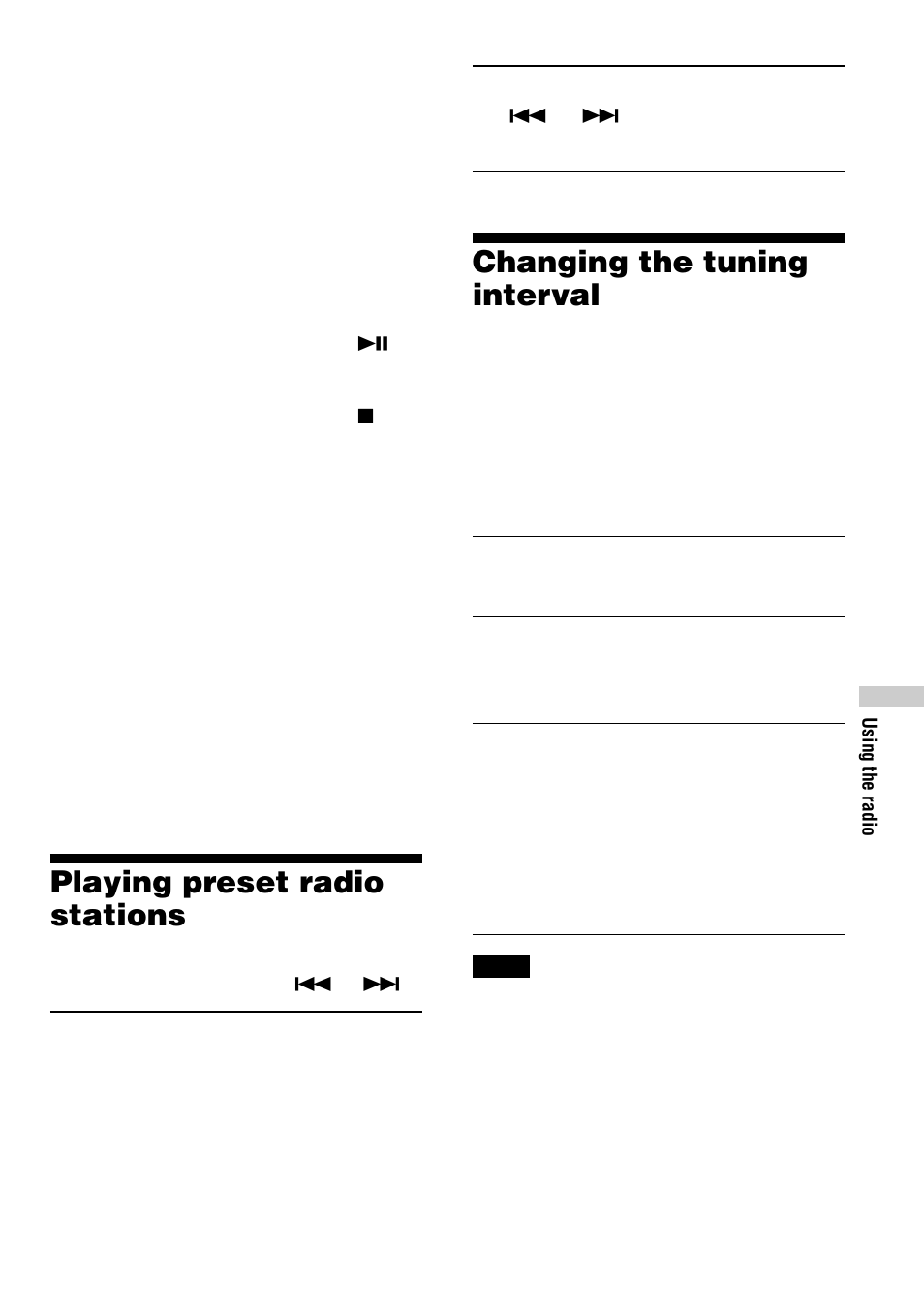 Playing preset radio stations, Changing the tuning interval | Sony D-NF600 User Manual | Page 31 / 44