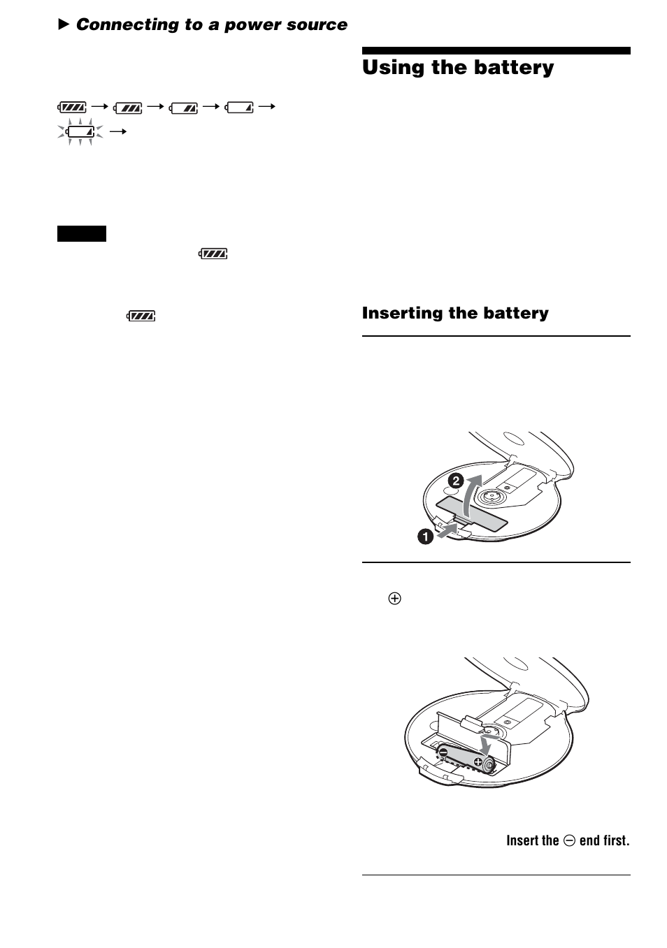 Connecting to a power source, Using the battery | Sony D-NF600 User Manual | Page 32 / 44