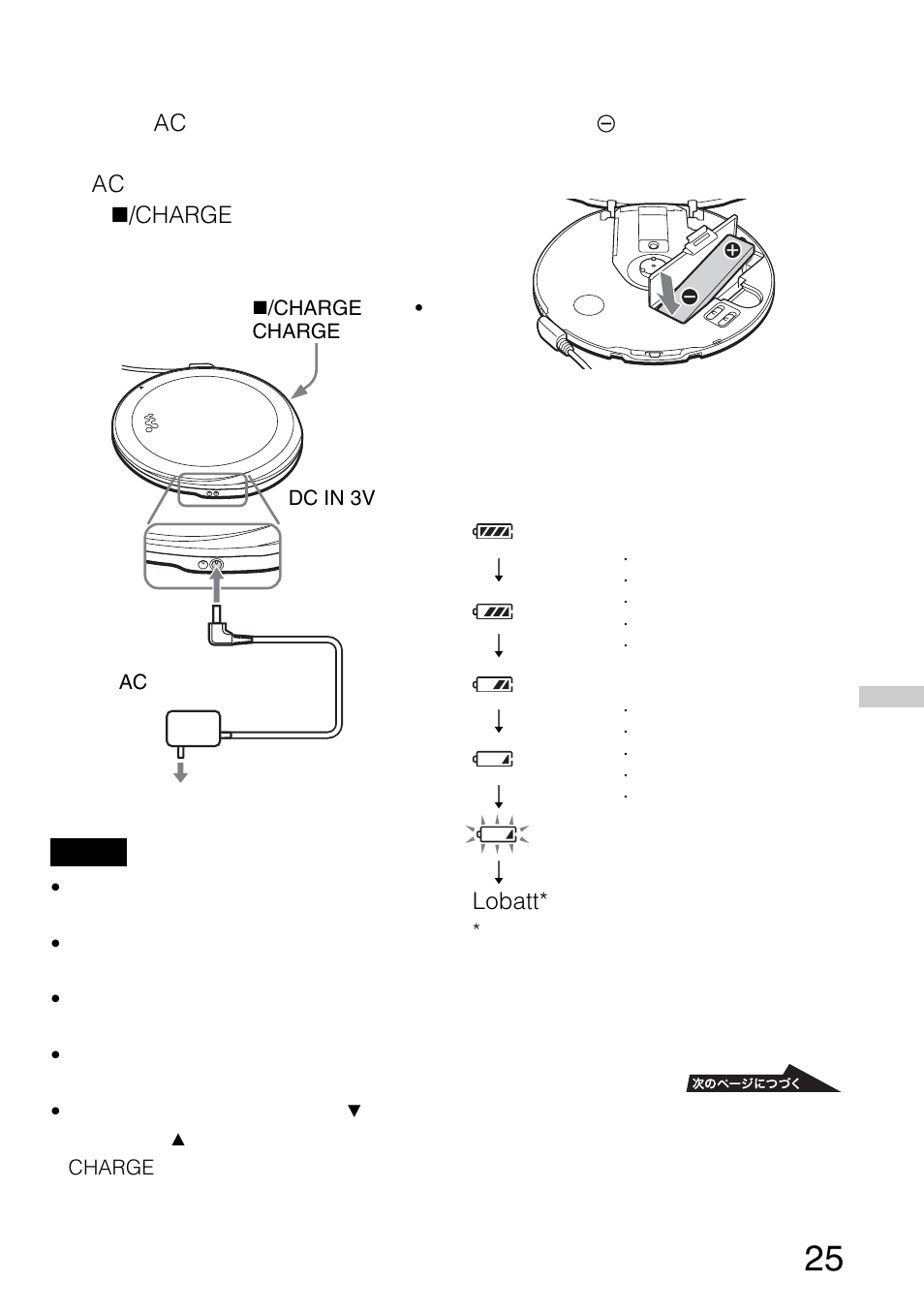 Lobatt, Charge | Sony WALKMAN D-EJ2000 User Manual | Page 25 / 40