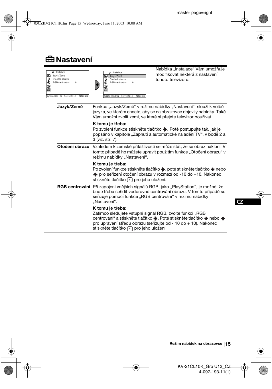 Nastavení | Sony KV-21CL10K User Manual | Page 51 / 128