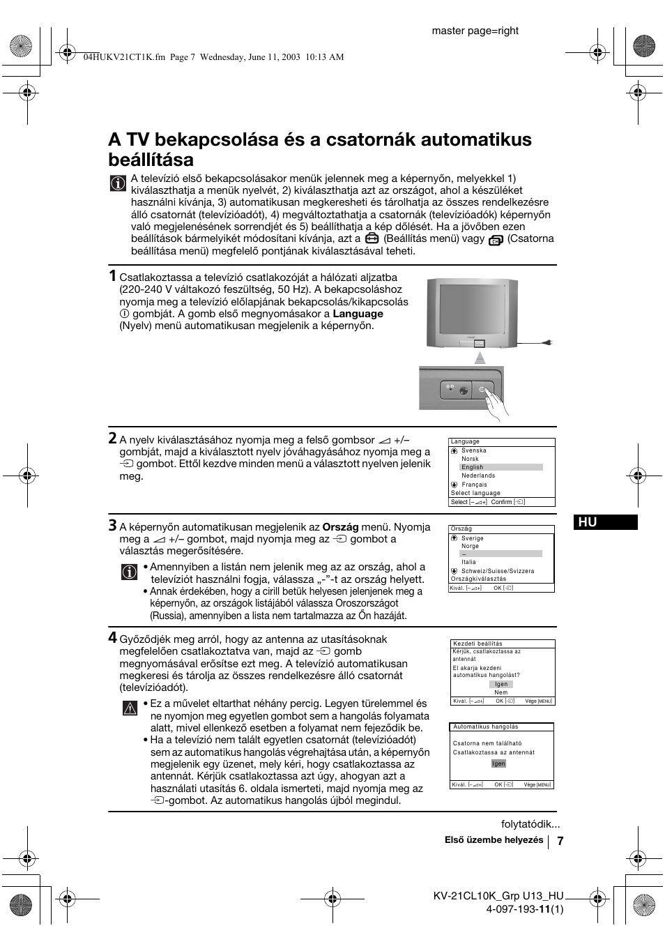 Master page=right, Folytatódik | Sony KV-21CL10K User Manual | Page 61 / 128