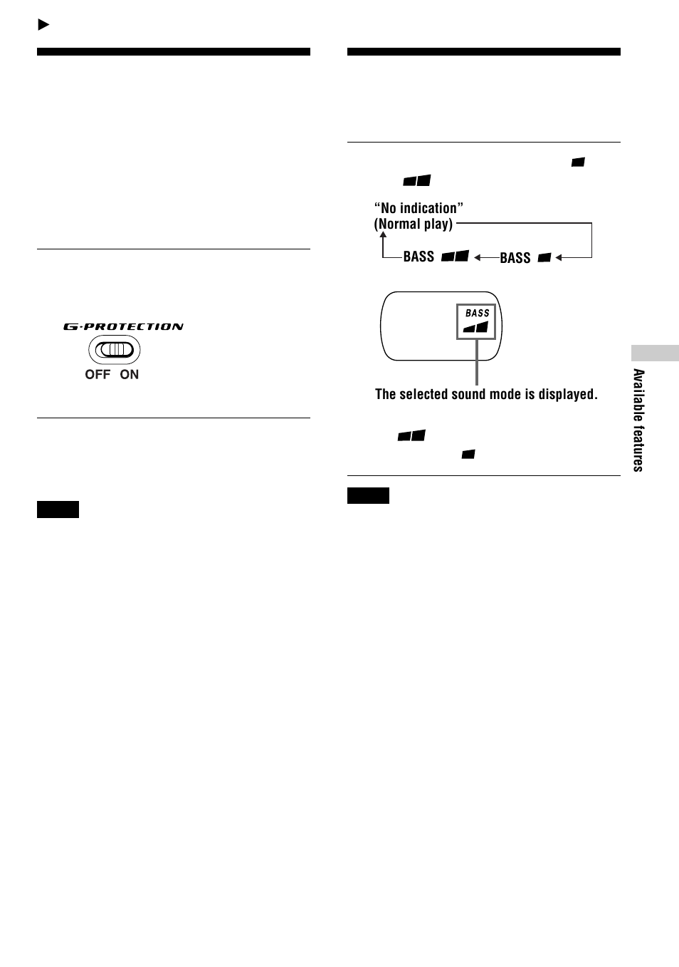 Available features, G-protection function, Emphasizing the bass sound (sound) | 11 emphasizing the bass sound | Sony D-EJ611 User Manual | Page 11 / 24