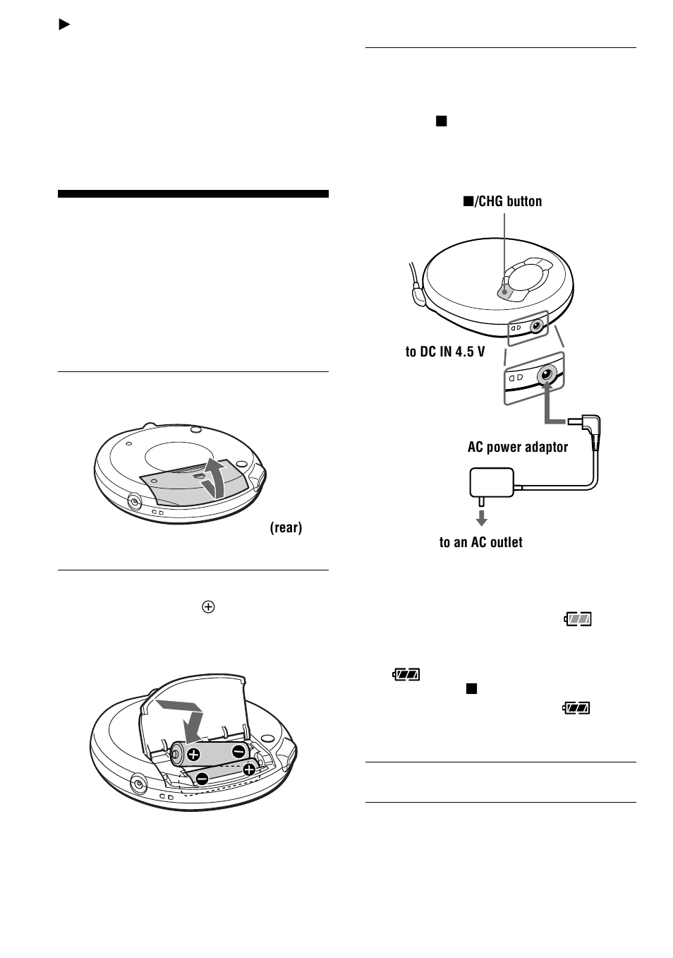 Connecting a power source, Using the rechargeable batteries | Sony D-EJ611 User Manual | Page 16 / 24
