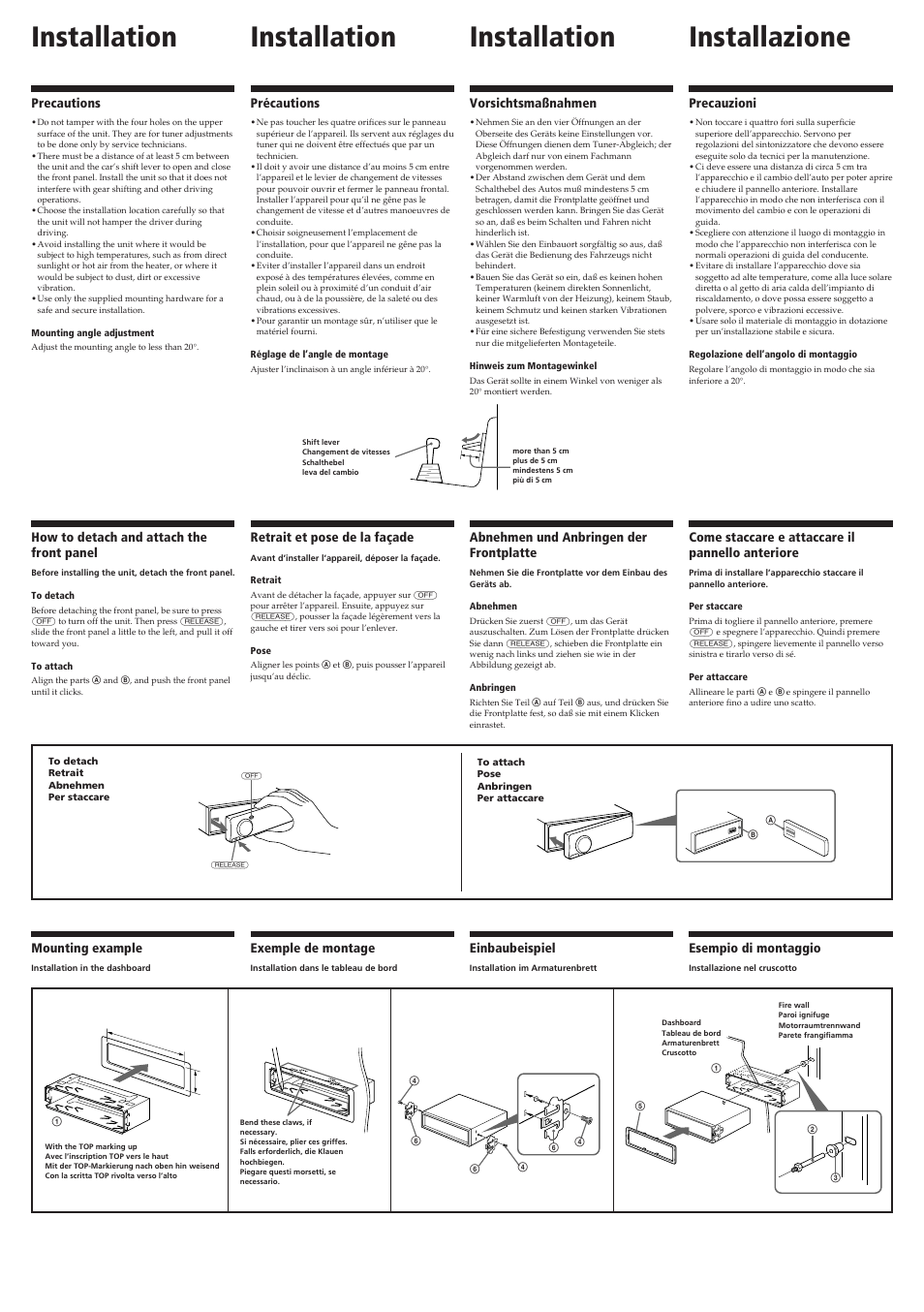Installation, Installation installazione | Sony CDX-C910RDS User Manual | Page 2 / 4