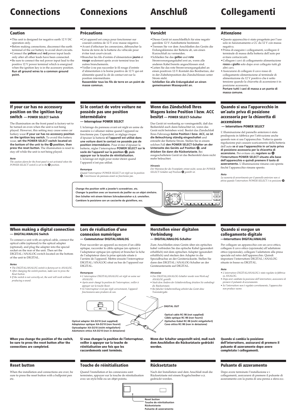 Connections connexions anschluß collegamenti | Sony CDX-C910RDS User Manual | Page 3 / 4