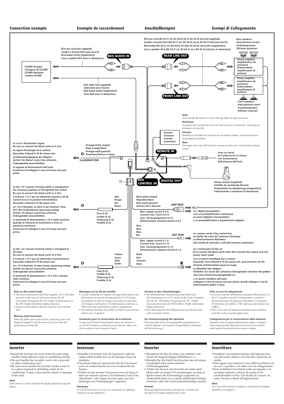 Connection example, Inverter, Inverseur | Invertitore | Sony CDX-C910RDS User Manual | Page 4 / 4