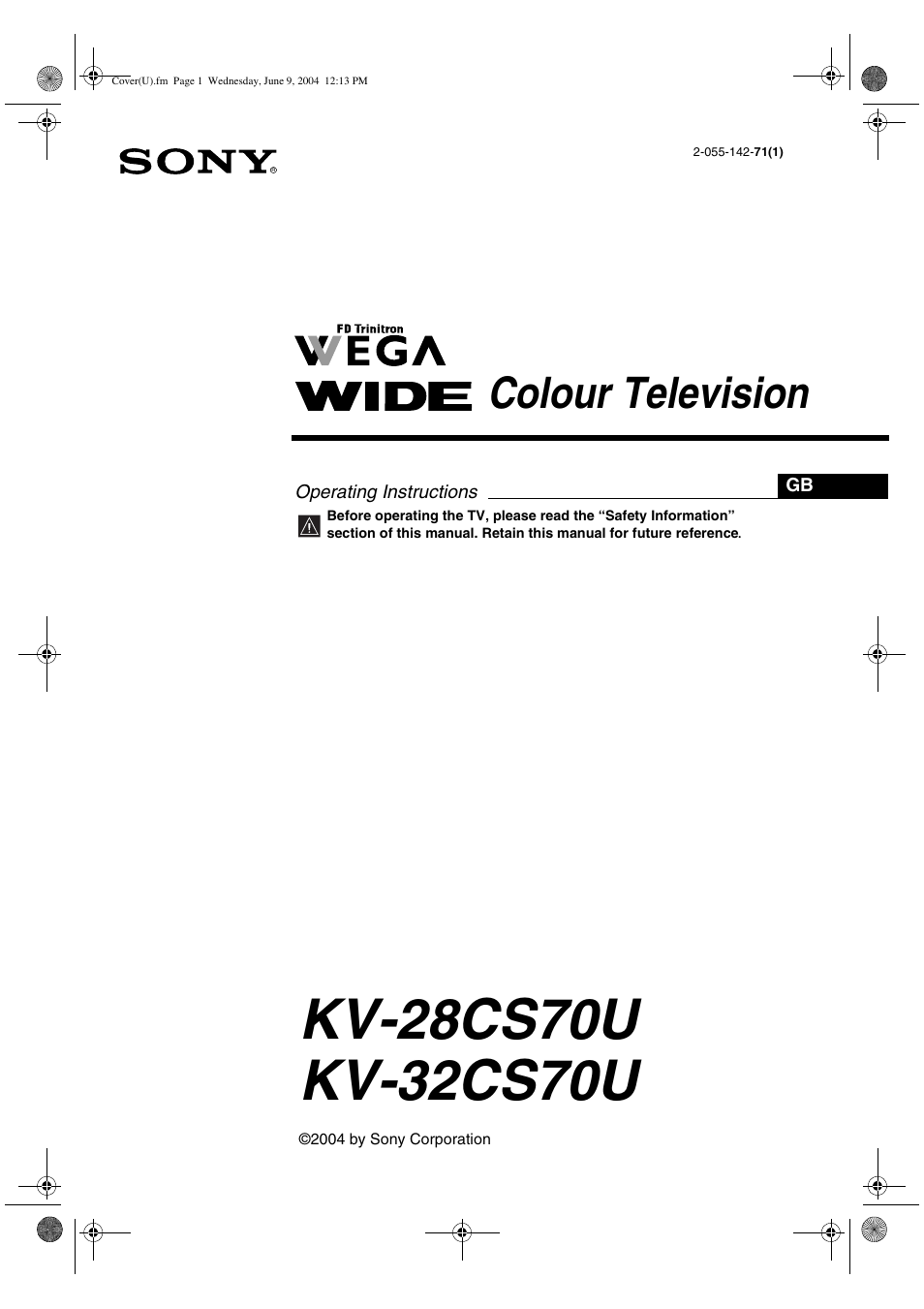 Sony FD Trinitron KV-28CS70U User Manual | 24 pages