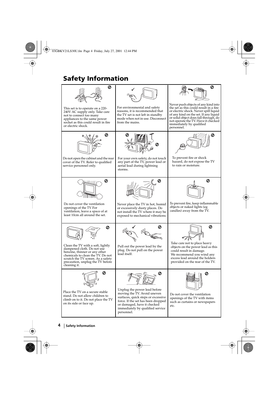 Safety information | Sony KV-21LS30U User Manual | Page 4 / 23