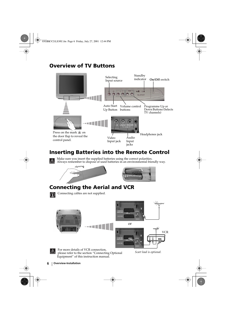 Connecting the aerial and vcr | Sony KV-21LS30U User Manual | Page 6 / 23