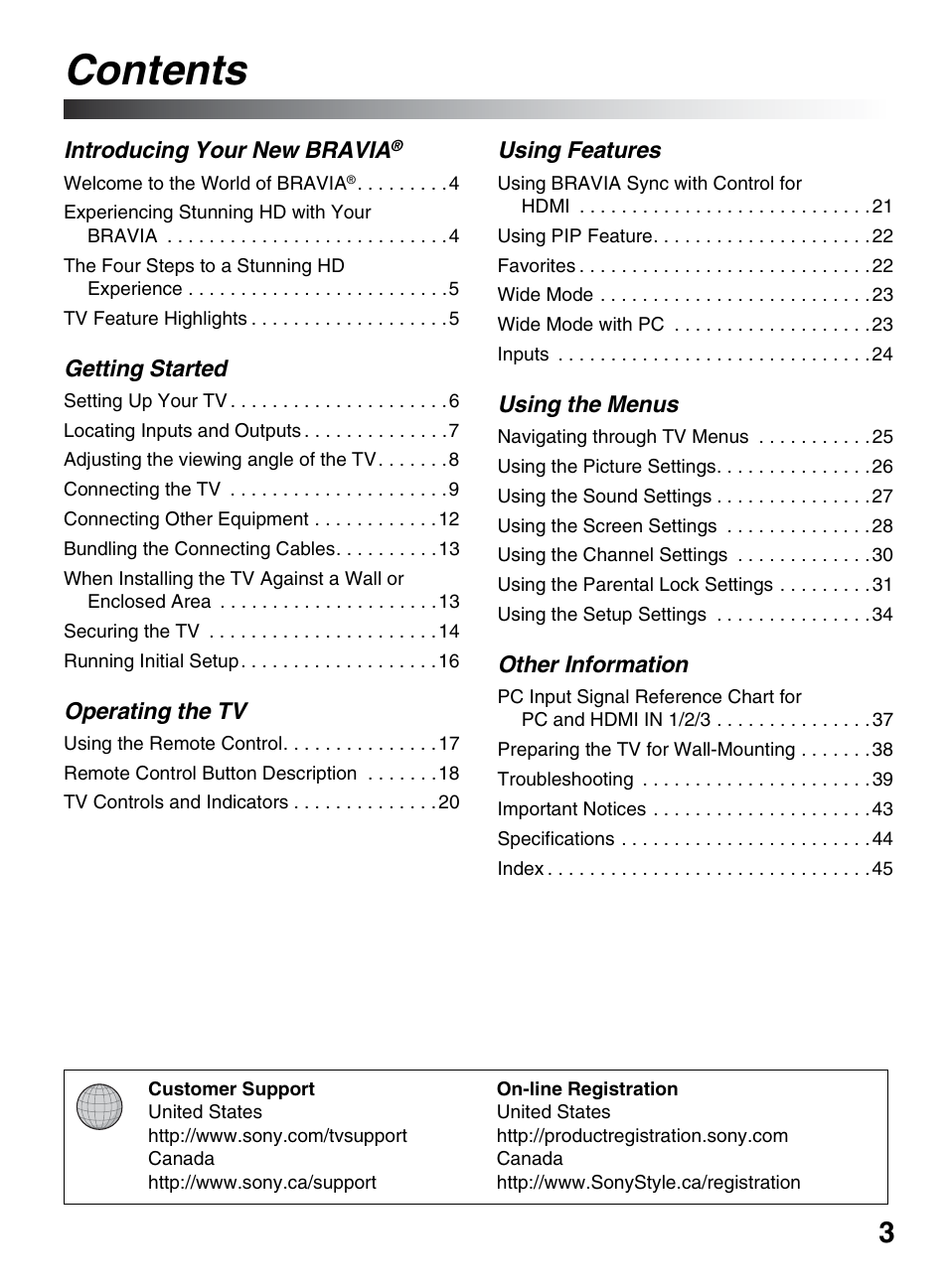 Sony BRAVIA KDL-26L5000 User Manual | Page 3 / 48