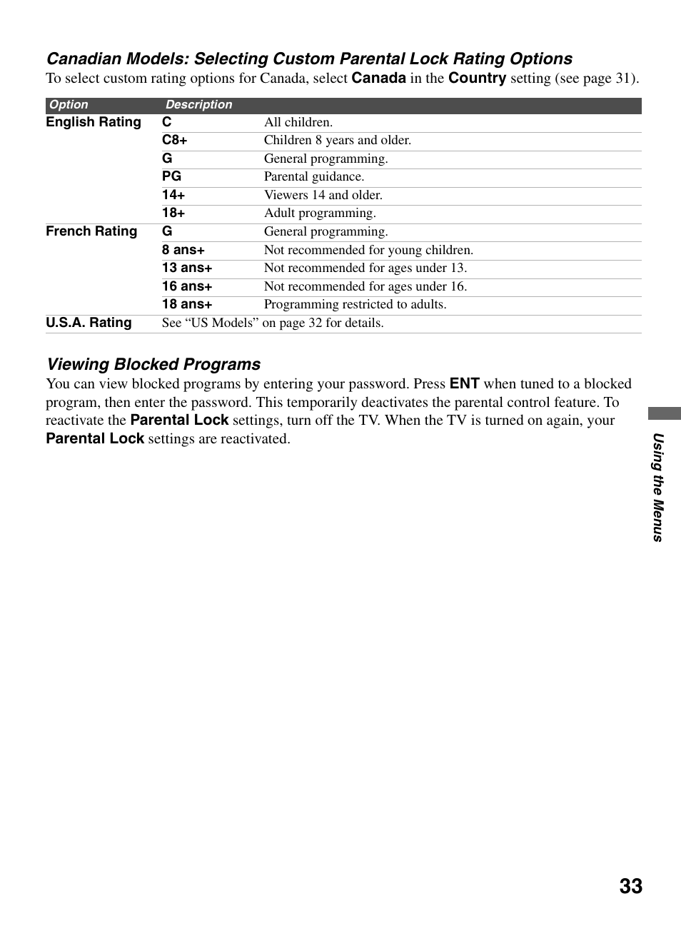 Viewing blocked programs | Sony BRAVIA KDL-26L5000 User Manual | Page 33 / 48