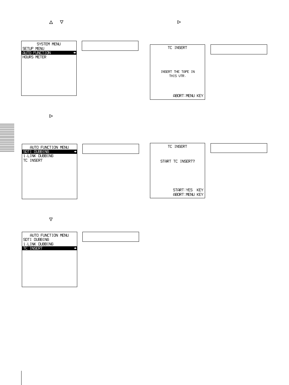 Auto func, Sdti dub, Tc insert | Set tape | Sony DSR-1500 User Manual | Page 48 / 120