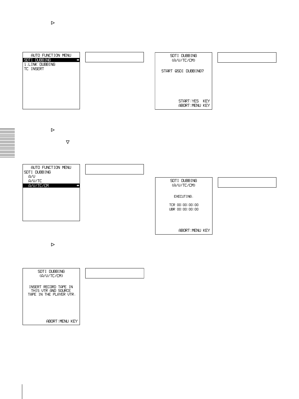 Sdti dub, A/v/tc/cm, Set tape | Start dub, Executing | Sony DSR-1500 User Manual | Page 52 / 120