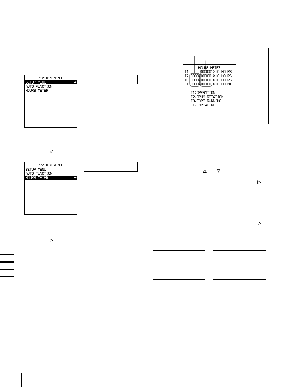 Setup menu, Hours meter, Displaying the digital hours meter | Sony DSR-1500 User Manual | Page 94 / 120