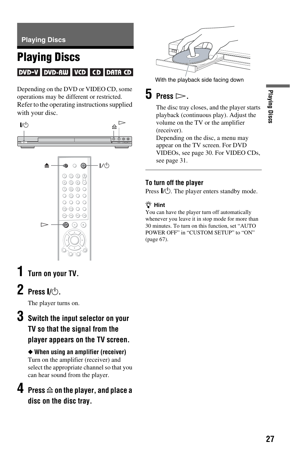Playing discs, Button (27), N (27) | Sony DVP-NS575P User Manual | Page 27 / 80