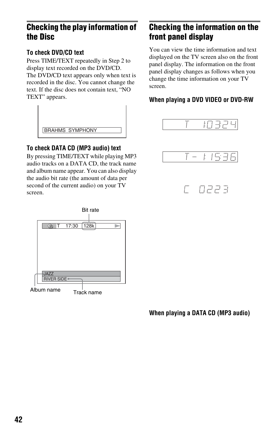 Checking the play information of the disc | Sony DVP-NS575P User Manual | Page 42 / 80