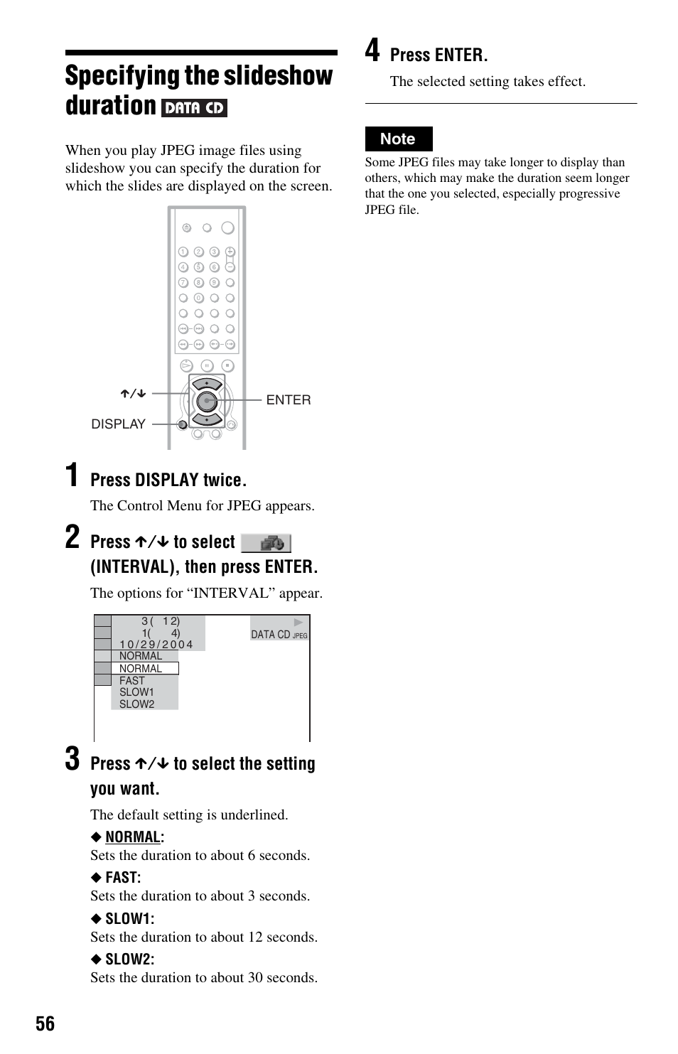 Specifying the slideshow duration | Sony DVP-NS575P User Manual | Page 56 / 80
