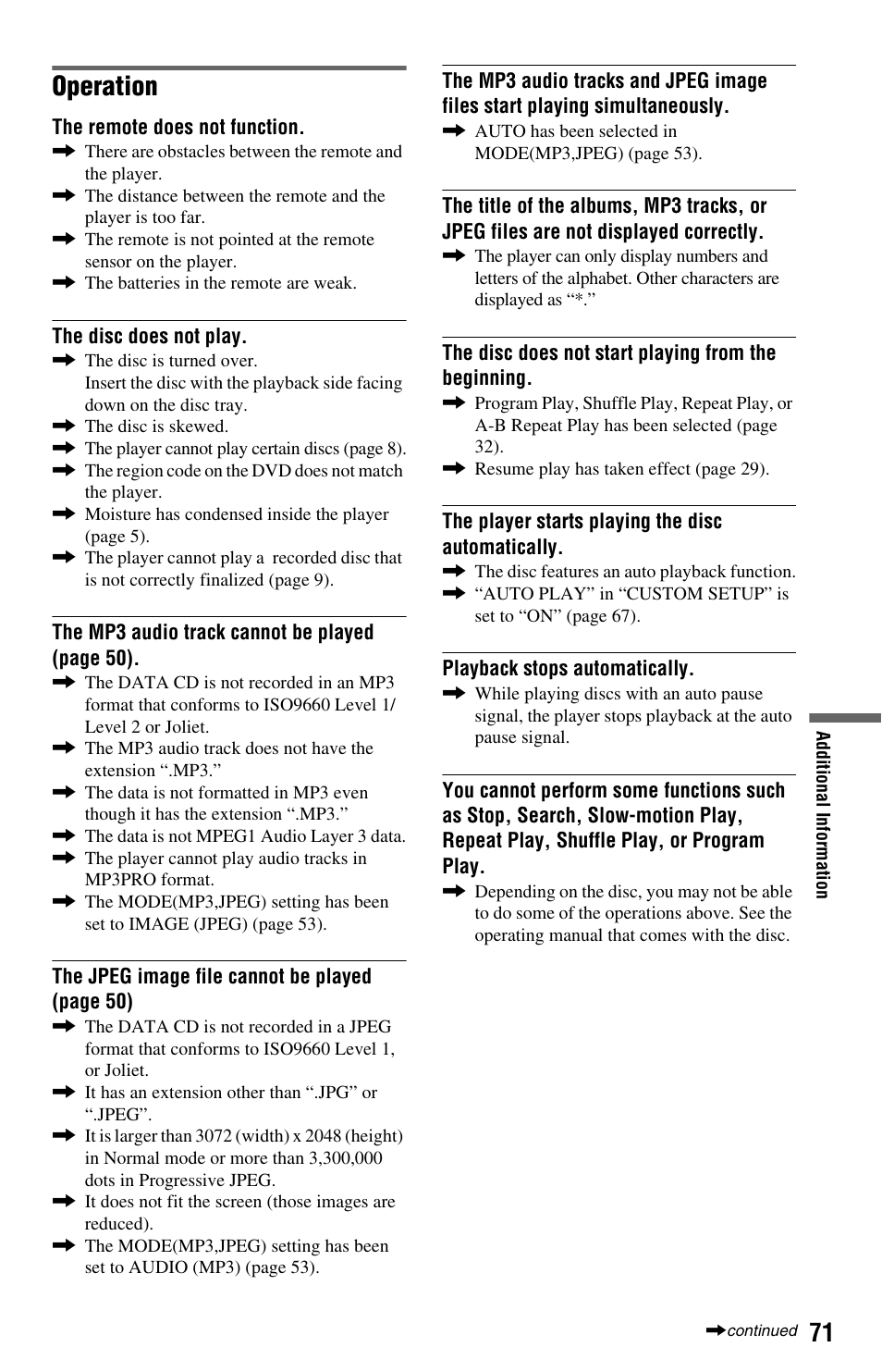 Operation | Sony DVP-NS575P User Manual | Page 71 / 80