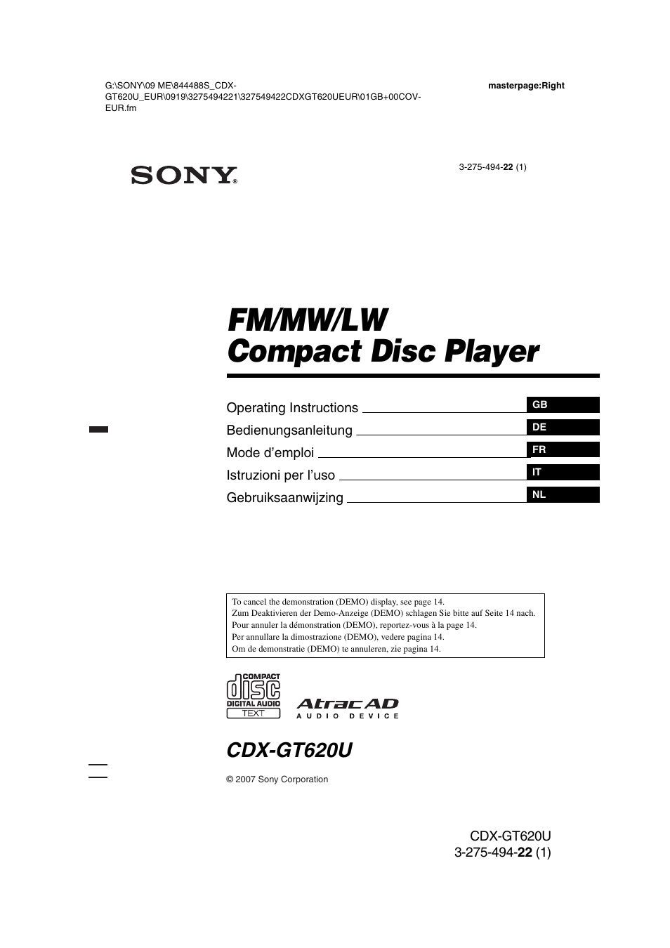 Sony CDXGT620U User Manual | 120 pages