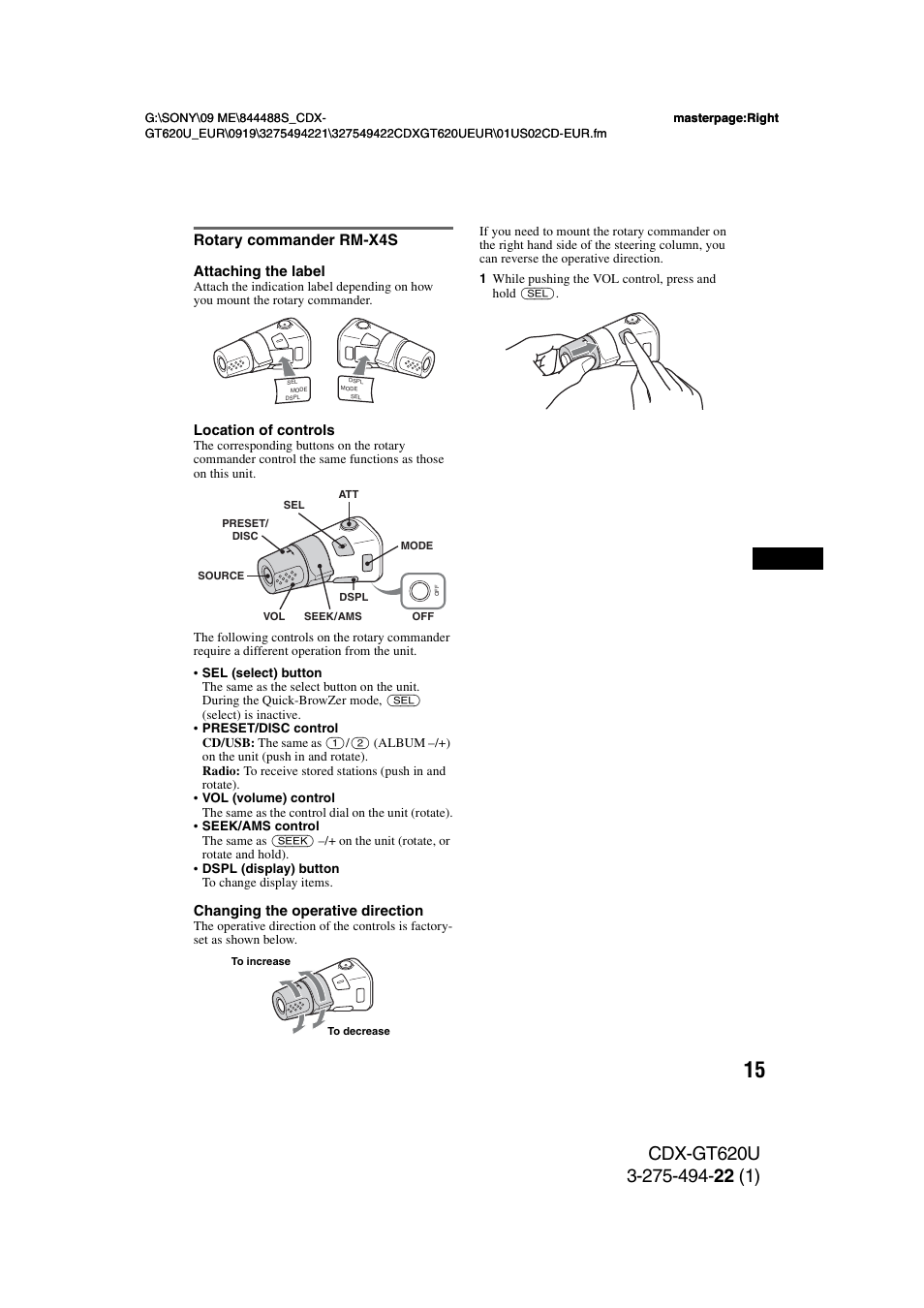 Rotary commander rm-x4s | Sony CDXGT620U User Manual | Page 15 / 120